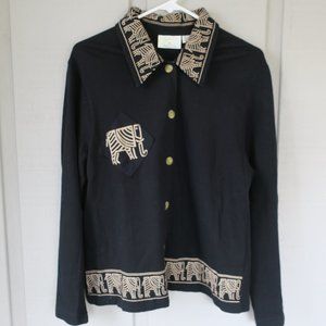 Tropico Elephant Pattern Light Weight Button Blazer Shirt Size S